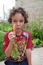 Boy eating home grown carrot Royalty Free Stock Photo