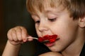 Boy eating jello Royalty Free Stock Photo