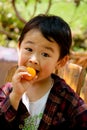 Boy eating loquat