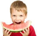 Boy eating a piece of watermelon Royalty Free Stock Photo