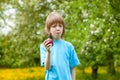 Boy Eating Red Apple Royalty Free Stock Photo