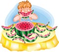 Boy eating a ripe watermelon Royalty Free Stock Photo