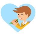 Boy eating sandwich. Vector illustration on theme fast food. Royalty Free Stock Photo