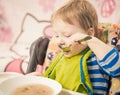 Boy eating soup Royalty Free Stock Photo