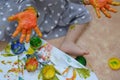 Boy eating strawberries from a basket. little sibling kid boys having fun on strawberry farm in summer. Children eating Royalty Free Stock Photo