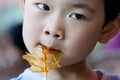 Boy eating sweet malt