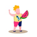 Boy Eating Watermelon Flat Vector Illustration Royalty Free Stock Photo