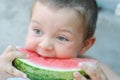 Boy eating watermelon red Royalty Free Stock Photo