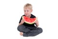 Boy eating a watermelon series 2 Royalty Free Stock Photo