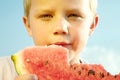 Boy eating watermelon slice Royalty Free Stock Photo