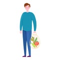 Boy with eco vegetables bag icon, cartoon and flat style Royalty Free Stock Photo