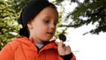 the boy is engaged in geocaching. Royalty Free Stock Photo