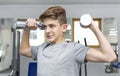 Boy engaged in the gym hall Royalty Free Stock Photo