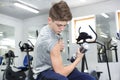 Boy engaged in the gym hall Royalty Free Stock Photo