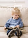 Boy enjoying reading a book