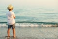 Walking on the evening beach during sunset. Royalty Free Stock Photo