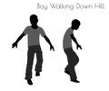 Boy in Everyday Walking Down Hill pose on white background Royalty Free Stock Photo