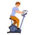 Boy exercise bike icon, cartoon style Royalty Free Stock Photo