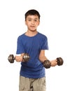 Boy exercise with dumbbells