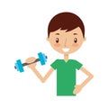 Boy exercising with dumbells