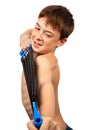 Boy with the expander Royalty Free Stock Photo