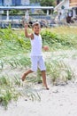 Boy exploring beach