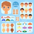 Boy face constructor vector kids character and guy avatar creation with head lips eyes illustration set of man-child Royalty Free Stock Photo