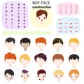 Boy face constructor vector kids character and guy avatar creation with head lips eyes illustration set of man-child Royalty Free Stock Photo