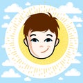 Boy face, human head. Vector character, happy red-haired teenage Royalty Free Stock Photo