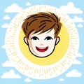 Boy face, human head. Vector character, happy red-haired teenage Royalty Free Stock Photo