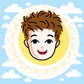 Boy face, human head. Vector character, happy red-haired teenage Royalty Free Stock Photo