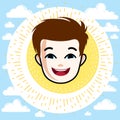 Boy face, human head. Vector character, happy red-haired teenage