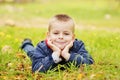 Boy on the fall meadow Royalty Free Stock Photo