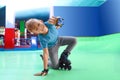 Boy falling down at roller rink Royalty Free Stock Photo
