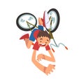 Boy Falling off Bicycle, Teenager Bicyclist, Summer Outdoor Activity Cartoon Vector Illustration