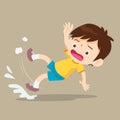 Boy falling on wet floor