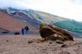 Boy with father looking on scenic volcano landscape on Sicily. Italian volcanoes Etna Royalty Free Stock Photo