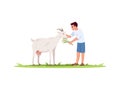Boy feed goat semi flat RGB color vector illustration Royalty Free Stock Photo