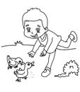 Boy feeding ducks coloring page Royalty Free Stock Photo