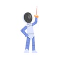 Boy Fencing Athlete Character Practicing with Sword, Kid Doing Sports, Healthy Lifestyle Concept Cartoon Style Vector