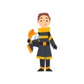Boy Firefighter Character in Uniform, Kid Dreaming of Future Profession Vector Illustration Royalty Free Stock Photo