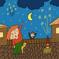 Boy and firework illustration colourful cartoon