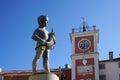 Boy with the fish Fountain on Main Square in Rovinj, Croatia Royalty Free Stock Photo