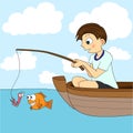 Boy Fishing In A Boat Royalty Free Stock Photo