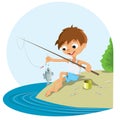 Boy fishing in a river Royalty Free Stock Photo