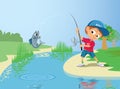 Boy fishing in a river Royalty Free Stock Photo