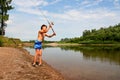Boy fishing with spinning Royalty Free Stock Photo