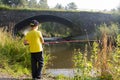 The boy is fishing Royalty Free Stock Photo