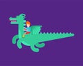 Boy flies on dragon isolated. fairy tale Vector illustration Royalty Free Stock Photo