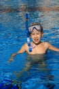 The boy floating in pool